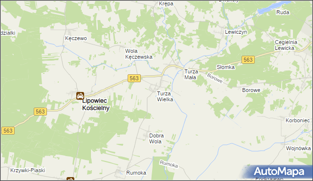 mapa Turza Wielka gmina Lipowiec Kościelny, Turza Wielka gmina Lipowiec Kościelny na mapie Targeo