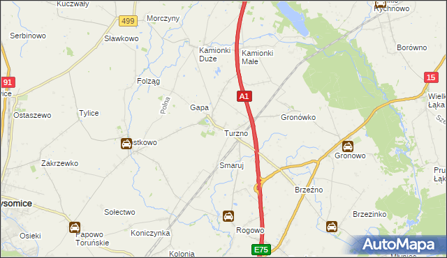 mapa Turzno gmina Łysomice, Turzno gmina Łysomice na mapie Targeo