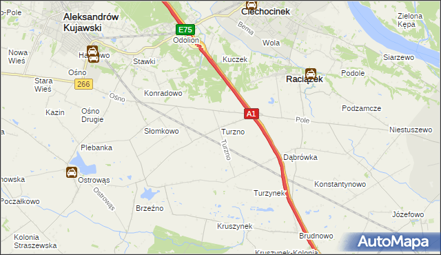 mapa Turzno gmina Raciążek, Turzno gmina Raciążek na mapie Targeo