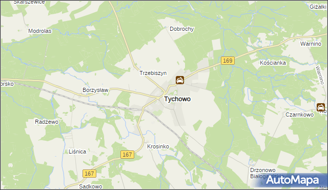 mapa Tychowo powiat białogardzki, Tychowo powiat białogardzki na mapie Targeo