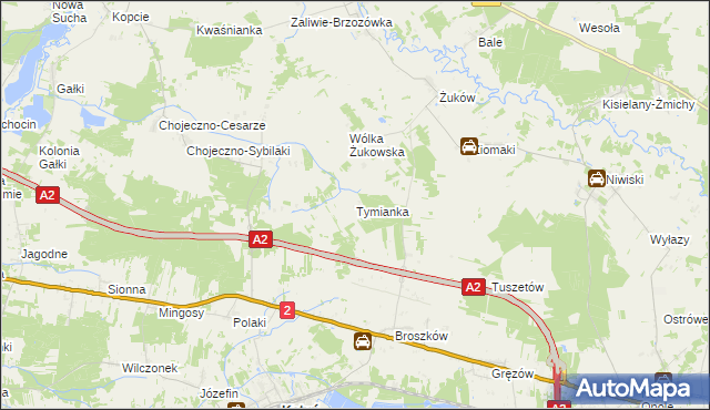 mapa Tymianka gmina Kotuń, Tymianka gmina Kotuń na mapie Targeo