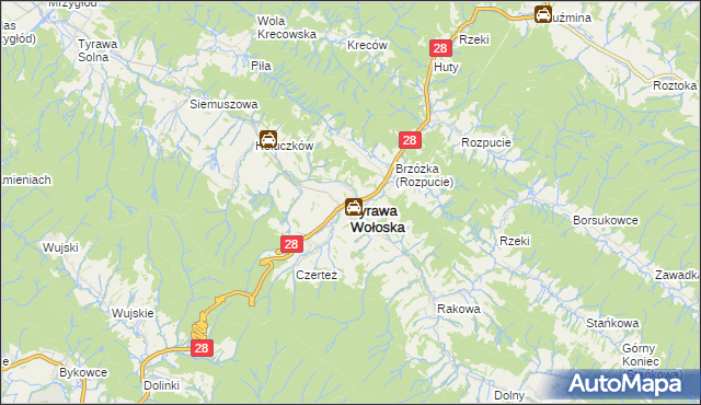 mapa Tyrawa Wołoska, Tyrawa Wołoska na mapie Targeo