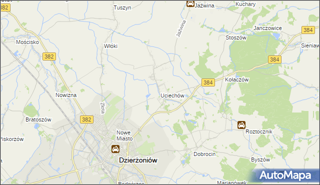 mapa Uciechów gmina Dzierżoniów, Uciechów gmina Dzierżoniów na mapie Targeo