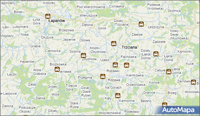 mapa Ujazd gmina Trzciana, Ujazd gmina Trzciana na mapie Targeo