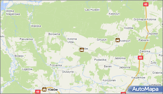 mapa Ulów gmina Klwów, Ulów gmina Klwów na mapie Targeo