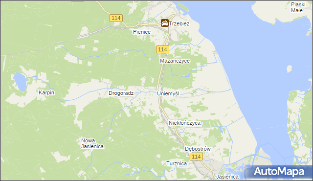 mapa Uniemyśl gmina Police, Uniemyśl gmina Police na mapie Targeo