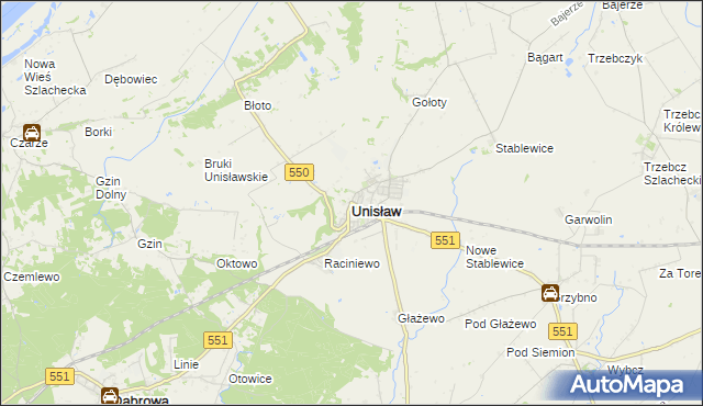 mapa Unisław powiat chełmiński, Unisław powiat chełmiński na mapie Targeo