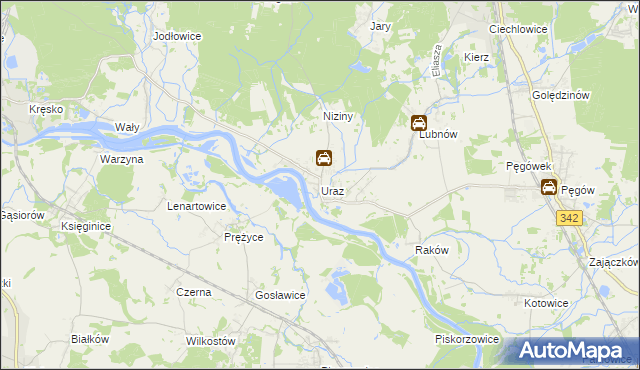 mapa Uraz gmina Oborniki Śląskie, Uraz gmina Oborniki Śląskie na mapie Targeo