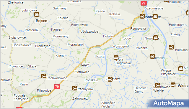 mapa Urzuty gmina Opatowiec, Urzuty gmina Opatowiec na mapie Targeo