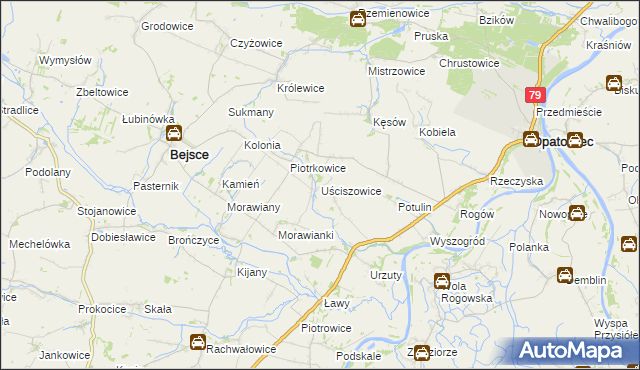 mapa Uściszowice, Uściszowice na mapie Targeo