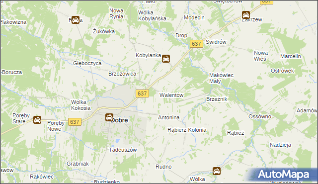 mapa Walentów gmina Dobre, Walentów gmina Dobre na mapie Targeo