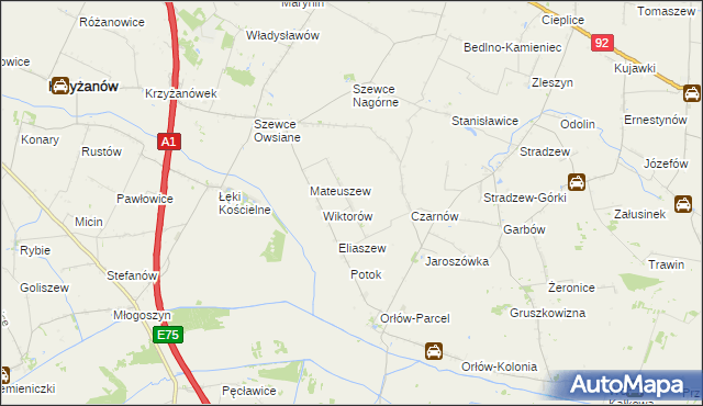 mapa Waliszew gmina Bedlno, Waliszew gmina Bedlno na mapie Targeo