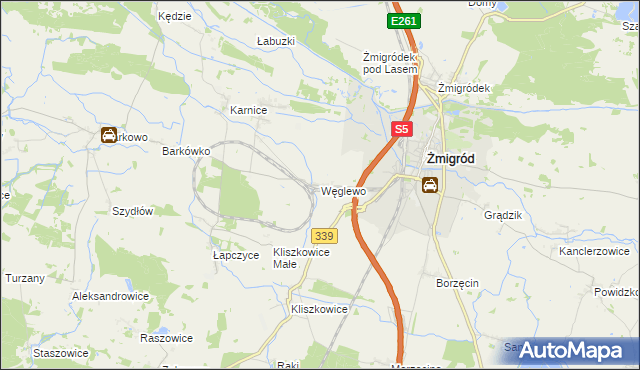 mapa Węglewo gmina Żmigród, Węglewo gmina Żmigród na mapie Targeo