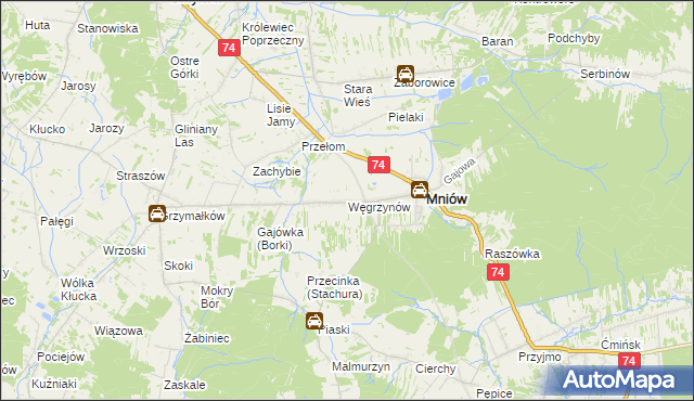 mapa Węgrzynów gmina Mniów, Węgrzynów gmina Mniów na mapie Targeo