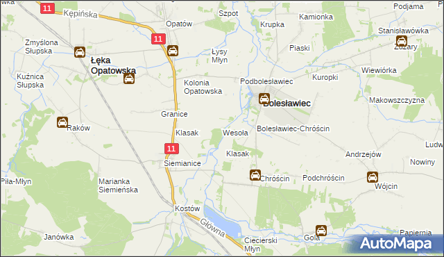 mapa Wesoła gmina Łęka Opatowska, Wesoła gmina Łęka Opatowska na mapie Targeo