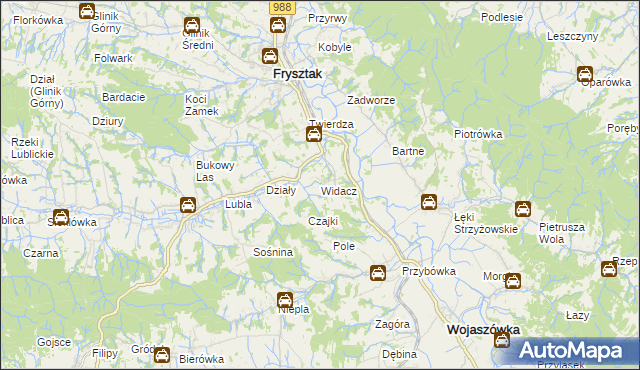 mapa Widacz gmina Frysztak, Widacz gmina Frysztak na mapie Targeo