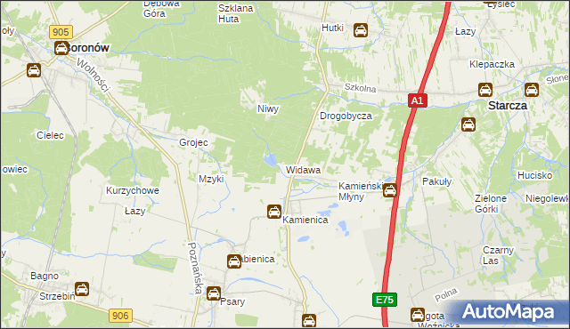 mapa Widawa gmina Woźniki, Widawa gmina Woźniki na mapie Targeo