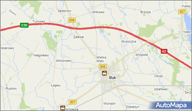 mapa Wielka Wieś gmina Buk, Wielka Wieś gmina Buk na mapie Targeo