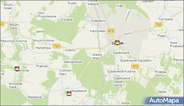 mapa Wielka Wieś gmina Szadek, Wielka Wieś gmina Szadek na mapie Targeo