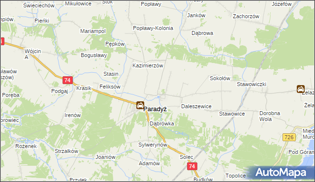 mapa Wielka Wola gmina Paradyż, Wielka Wola gmina Paradyż na mapie Targeo