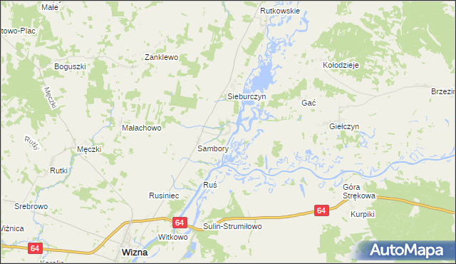 mapa Wierciszewo gmina Wizna, Wierciszewo gmina Wizna na mapie Targeo