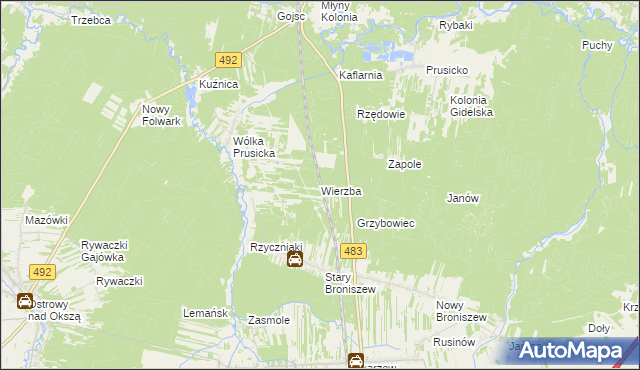 mapa Wierzba gmina Nowa Brzeźnica, Wierzba gmina Nowa Brzeźnica na mapie Targeo