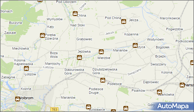 mapa Wierzbie gmina Charsznica, Wierzbie gmina Charsznica na mapie Targeo