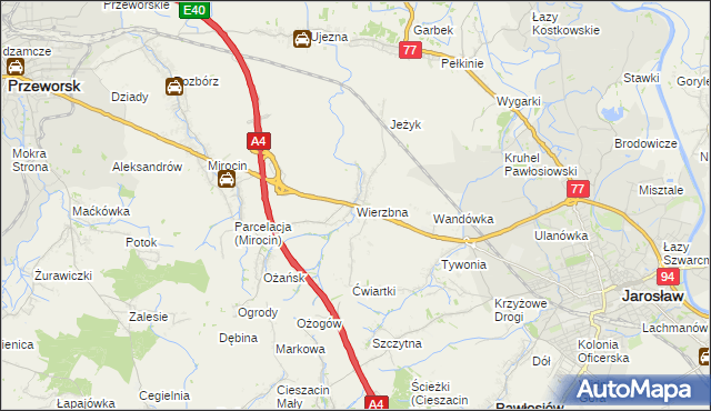 mapa Wierzbna gmina Pawłosiów, Wierzbna gmina Pawłosiów na mapie Targeo