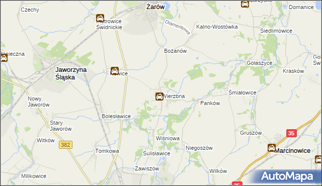 mapa Wierzbna gmina Żarów, Wierzbna gmina Żarów na mapie Targeo