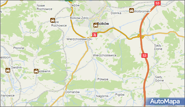 mapa Wierzchosławice gmina Bolków, Wierzchosławice gmina Bolków na mapie Targeo