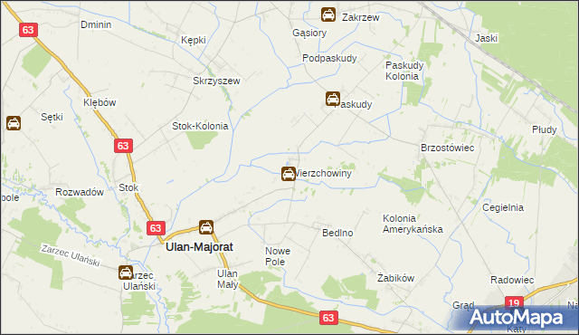 mapa Wierzchowiny gmina Ulan-Majorat, Wierzchowiny gmina Ulan-Majorat na mapie Targeo