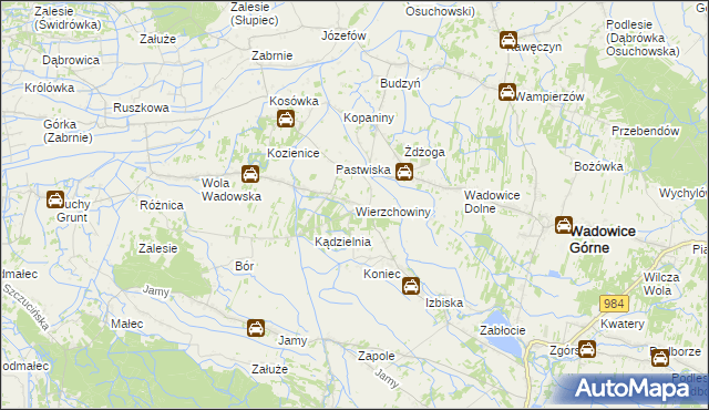 mapa Wierzchowiny gmina Wadowice Górne, Wierzchowiny gmina Wadowice Górne na mapie Targeo