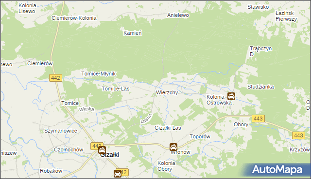 mapa Wierzchy gmina Gizałki, Wierzchy gmina Gizałki na mapie Targeo