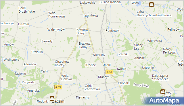 mapa Wierzchy gmina Zadzim, Wierzchy gmina Zadzim na mapie Targeo