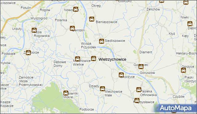 mapa Wietrzychowice powiat tarnowski, Wietrzychowice powiat tarnowski na mapie Targeo