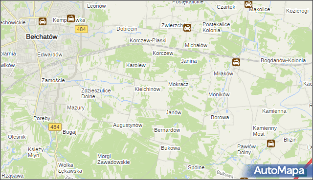 mapa Wiktorów gmina Bełchatów, Wiktorów gmina Bełchatów na mapie Targeo