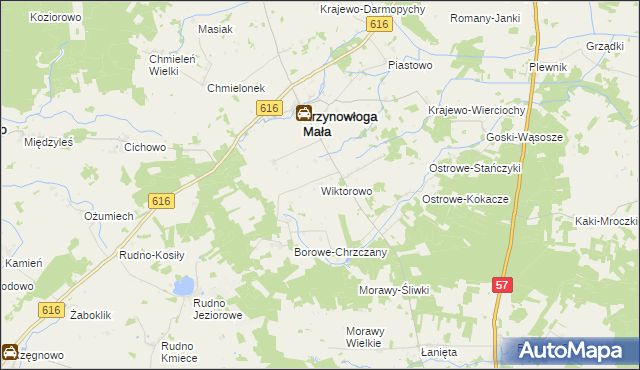 mapa Wiktorowo gmina Krzynowłoga Mała, Wiktorowo gmina Krzynowłoga Mała na mapie Targeo