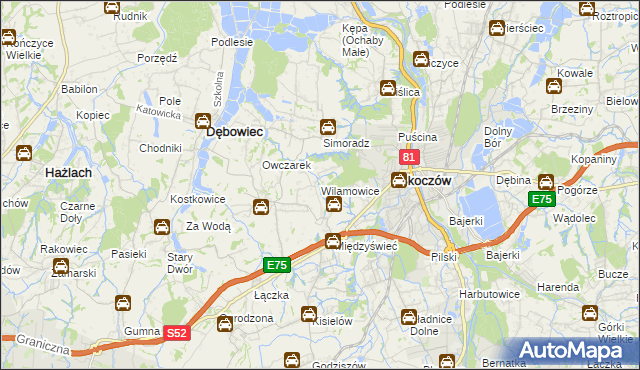 mapa Wilamowice gmina Skoczów, Wilamowice gmina Skoczów na mapie Targeo