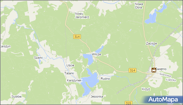 mapa Wilcze gmina Wolsztyn, Wilcze gmina Wolsztyn na mapie Targeo