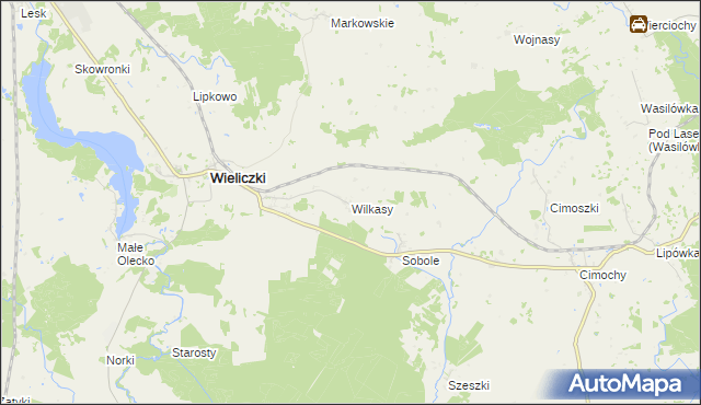 mapa Wilkasy gmina Wieliczki, Wilkasy gmina Wieliczki na mapie Targeo