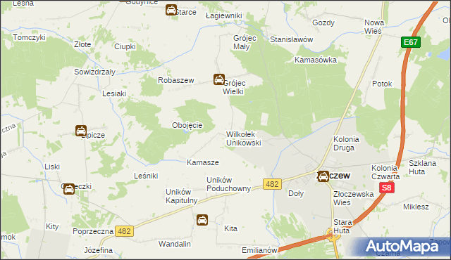 mapa Wilkołek Unikowski, Wilkołek Unikowski na mapie Targeo