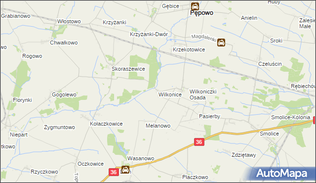 mapa Wilkonice gmina Pępowo, Wilkonice gmina Pępowo na mapie Targeo