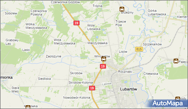 mapa Wincentów gmina Lubartów, Wincentów gmina Lubartów na mapie Targeo