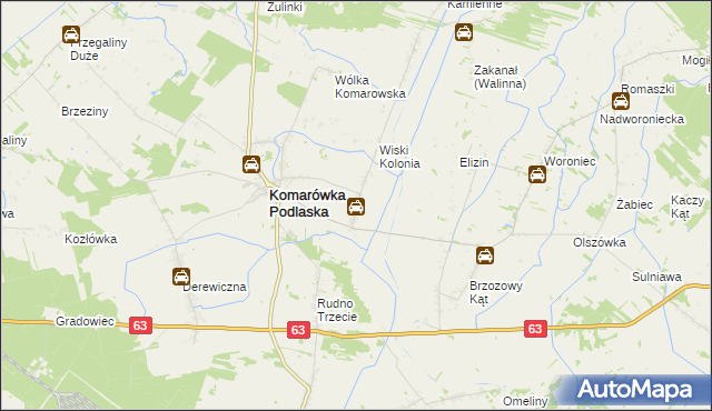 mapa Wiski gmina Komarówka Podlaska, Wiski gmina Komarówka Podlaska na mapie Targeo