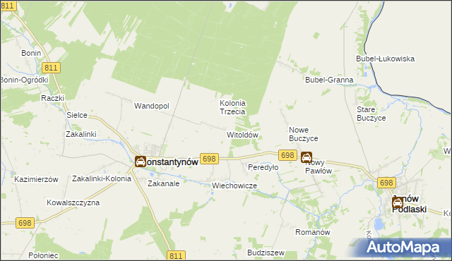 mapa Witoldów gmina Konstantynów, Witoldów gmina Konstantynów na mapie Targeo