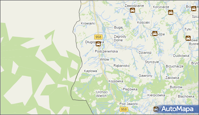 mapa Witów gmina Kościelisko, Witów gmina Kościelisko na mapie Targeo