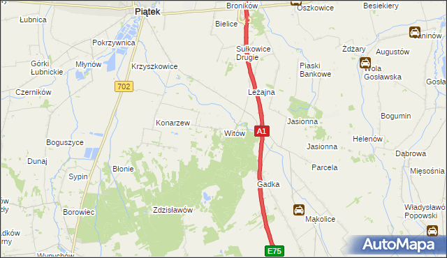 mapa Witów gmina Piątek, Witów gmina Piątek na mapie Targeo