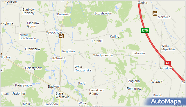 mapa Władysławów gmina Zgierz, Władysławów gmina Zgierz na mapie Targeo