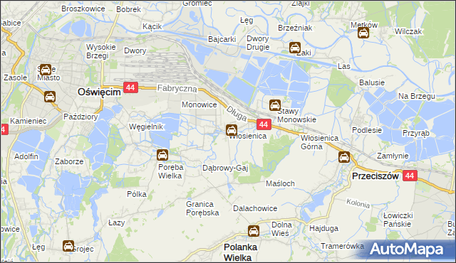 mapa Włosienica gmina Oświęcim, Włosienica gmina Oświęcim na mapie Targeo