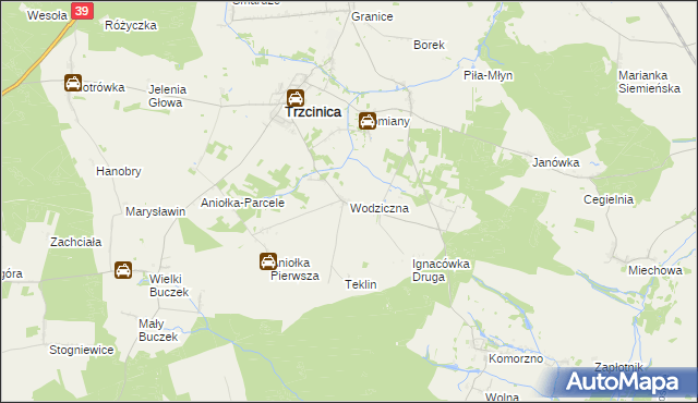 mapa Wodziczna gmina Trzcinica, Wodziczna gmina Trzcinica na mapie Targeo